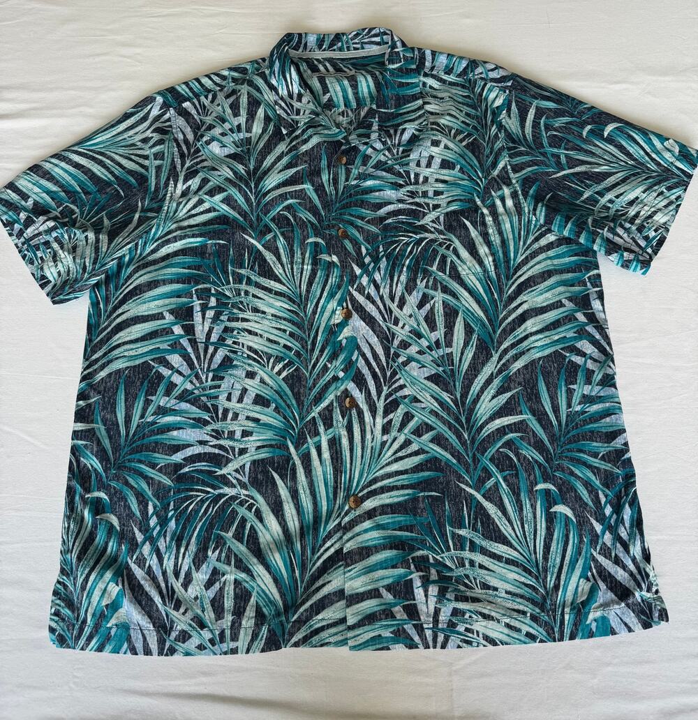 Tommy Bahama Men’s XL Tropical Palm Print Silk Blend Short Sleeve ButtonUp Shirt